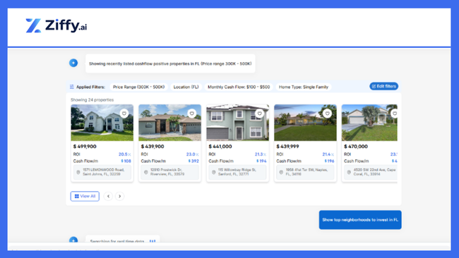 Ziffy AI shows you all properties in your desired location
